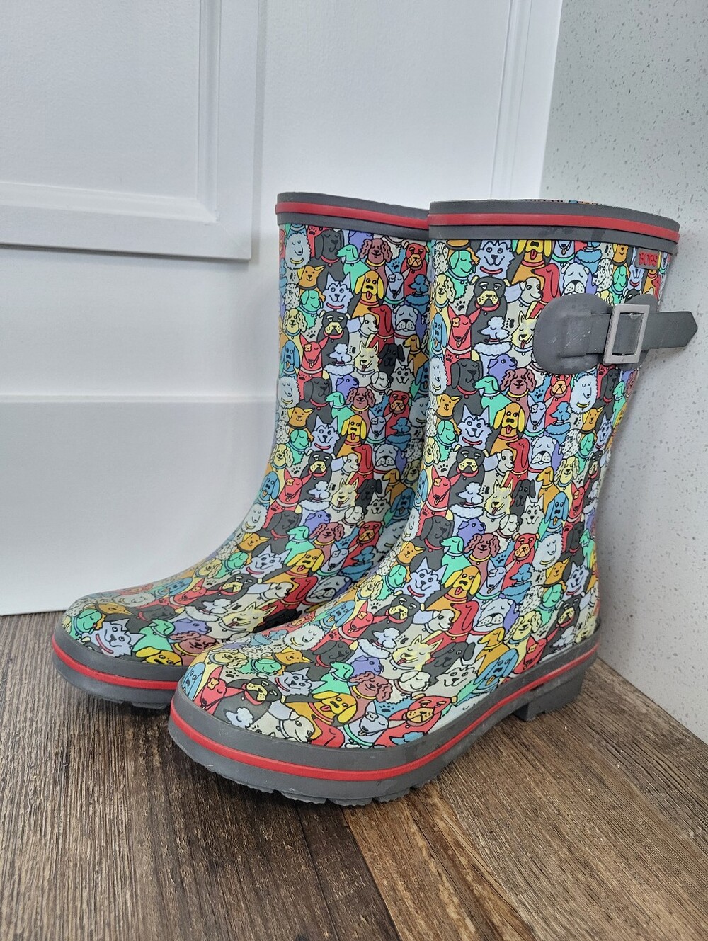 BOBS Skechers Dog Print Rain Boots Waterproof Rubber Womens 6 Cute Puppy